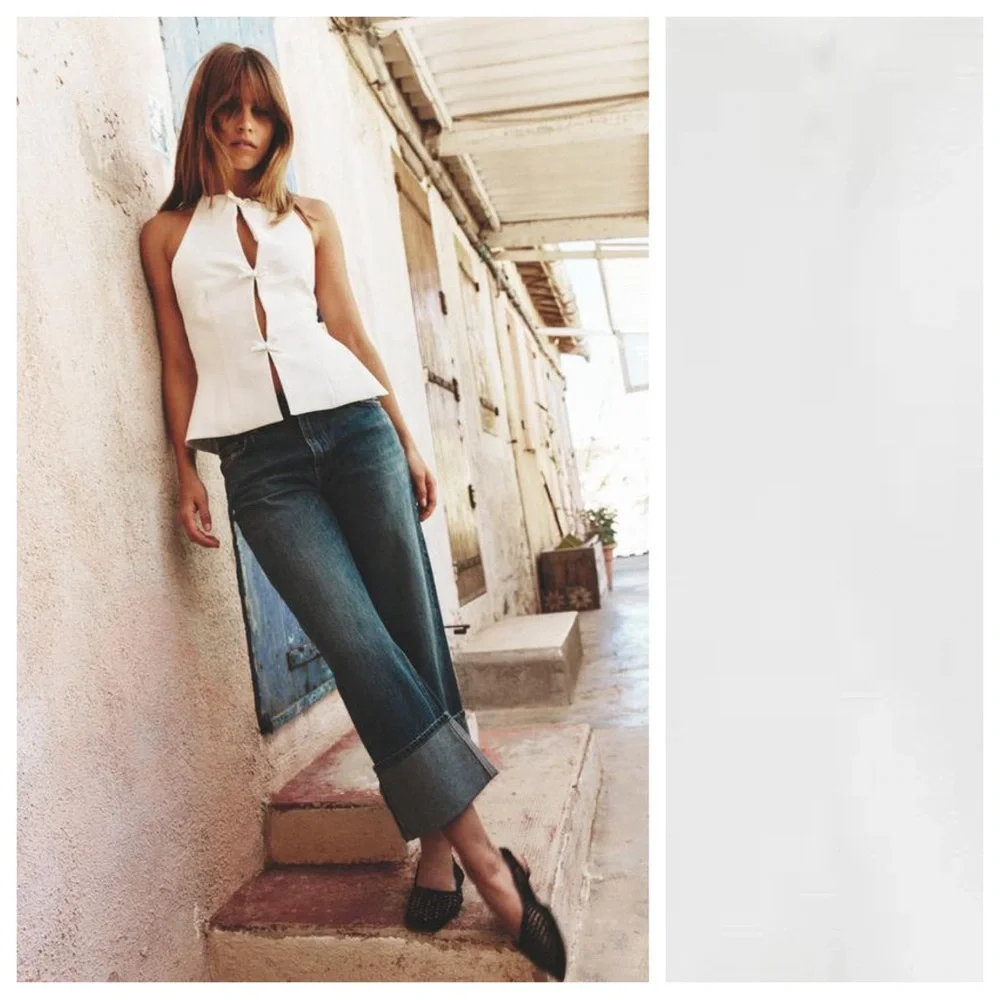 NWT. Zara White Fitted Halter Top featuring Bows. Size S. - Picture 3 of 10